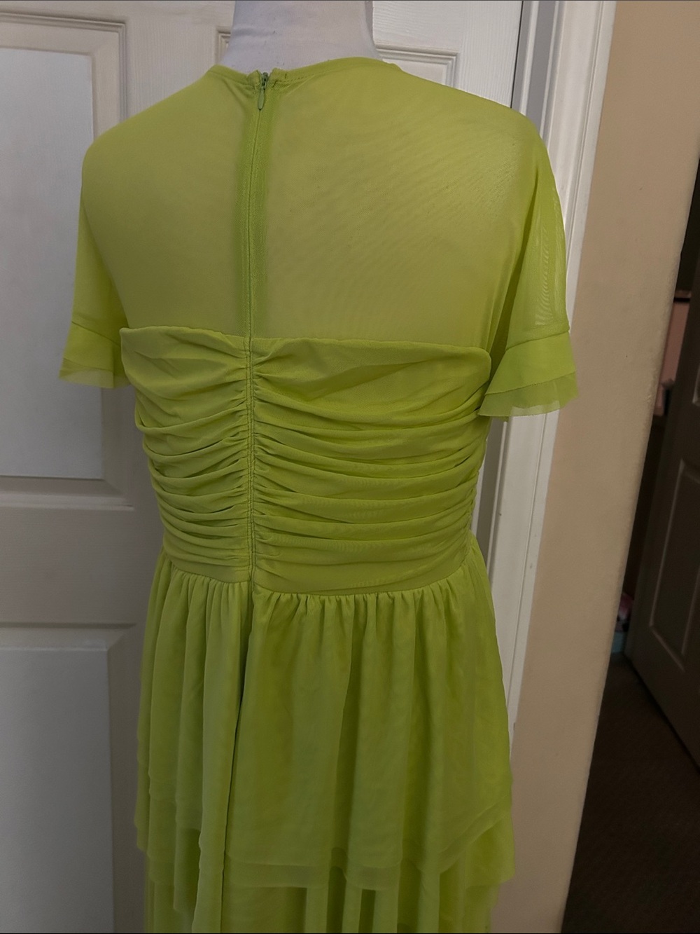 Lime Green Layered Chiffon Maxi Dress - Picture 2 of 2
